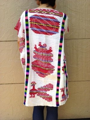 画像3: メキシコ刺繍・チナンテコ族の手織鳥刺繍ワンピース