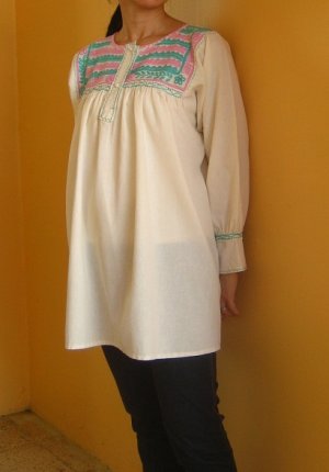 画像1: メキシコ刺繍チアパスのロココ刺繍ブラウス長袖