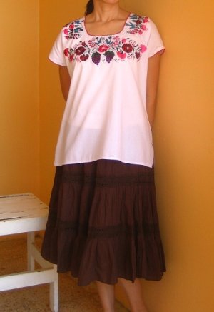 画像1: メキシコ刺繍サン・アントニーノ刺繍ブラウス・鳥と葡萄