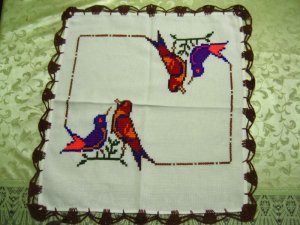 画像1: メキシコ刺繍・マサテコ族の刺繍クロス・2羽の鳥
