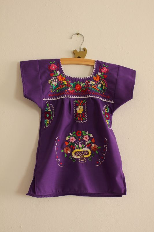 ベビー用メキシコ刺繍ワンピース1〜2歳用・パープル