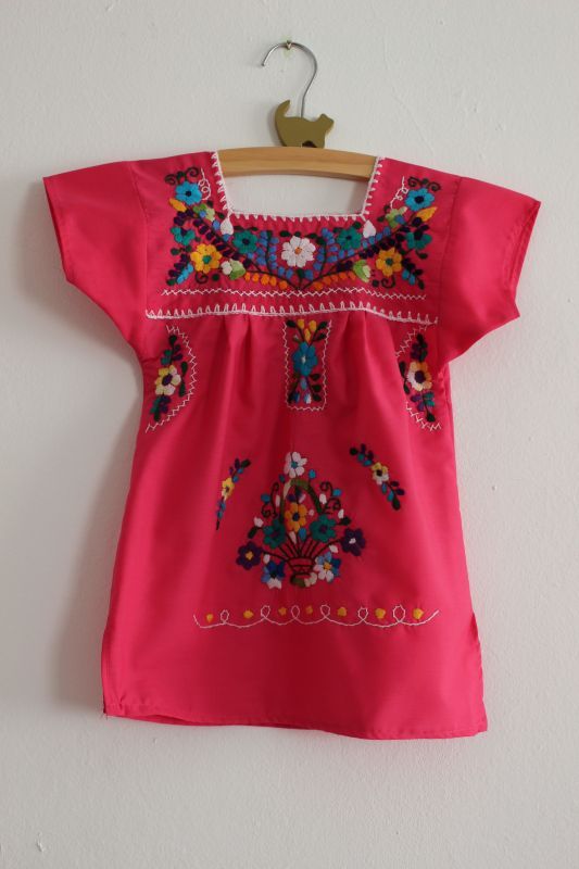 ベビー用メキシコ刺繍ワンピース1〜2歳用・ピンク