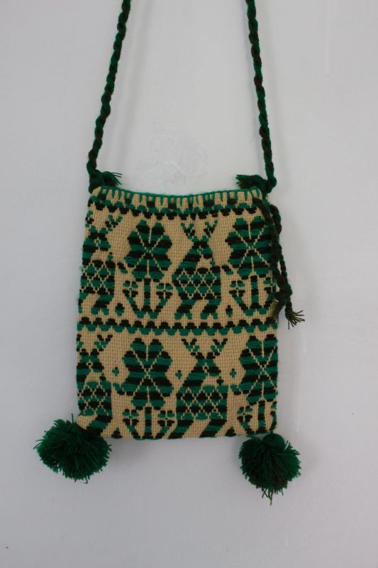 オトミ族の毛糸刺繍ショルダーバック(S)グリーン
