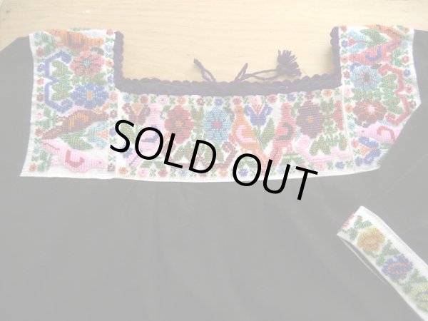 画像3: メキシコ刺繍・ナワ族の鳥ビーズ刺繍ブラウス・マンタ・ブラック・七分袖
