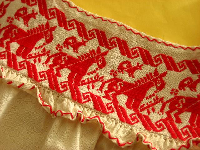 画像: メキシコ刺繍ナチュラル刺繍ワンピース・ロバ・レッド