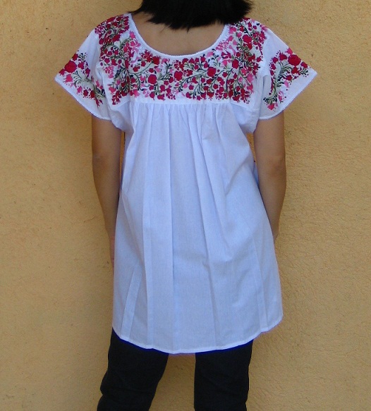 画像: メキシコ刺繍ブラウス・サンアントニーノ白・カラフル刺繍