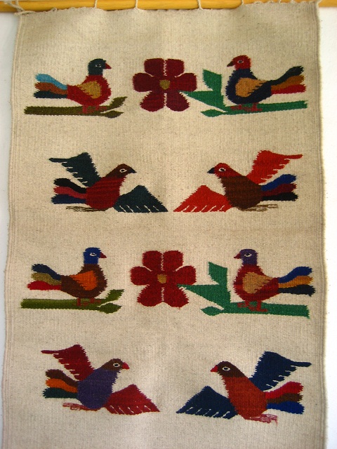 メキシコオアハカ伝統織物ウールラグ・タペテ・鳥