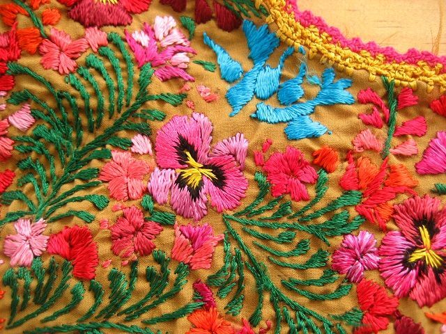 画像: メキシコ刺繍サン・アントニーノ・ハイグレード刺繍ブラウス長袖・イエローブラウン