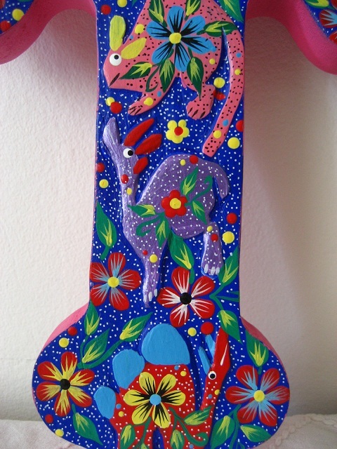画像: メキシコオアハカ木彫り雑貨アレブリヘ・クロス・ブルー