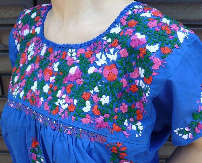 画像: メキシコ刺繍サン・アントニーノ刺繍ブラウス・ブルー