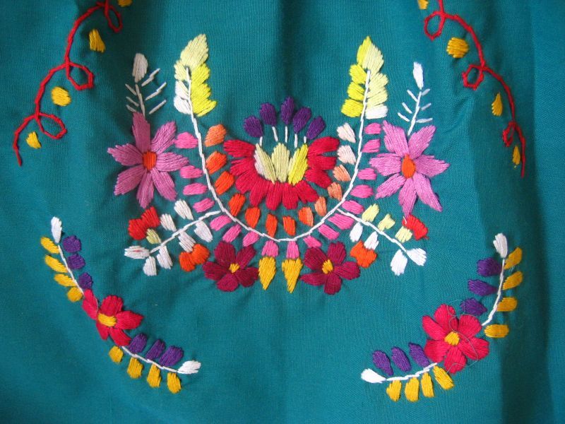 画像: ベビー用メキシコ刺繍ワンピース1〜2歳用・グリーン