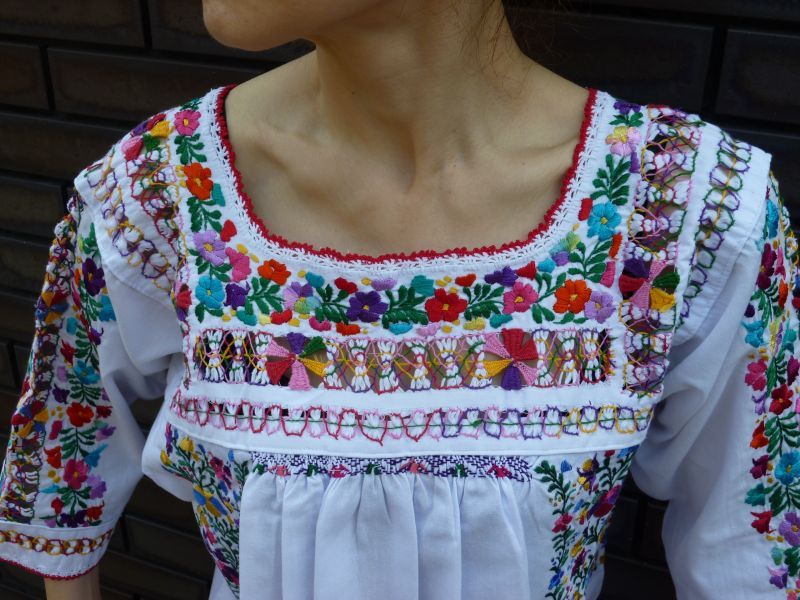 画像: メキシコ刺繍サン・アントニーノ刺繍ブラウス長袖・カラフル刺繍ドロンワーク