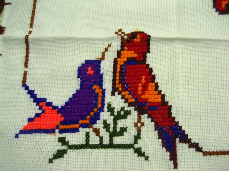 画像2: メキシコ刺繍・マサテコ族の刺繍クロス・2羽の鳥