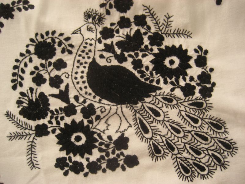 画像: メキシコ刺繍花の刺繍ワンピース・マンタ・黒刺繍