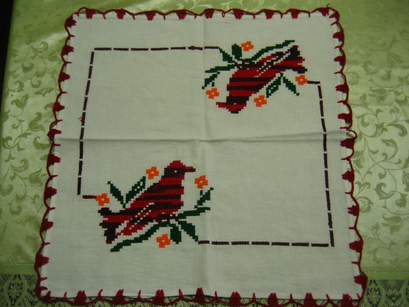 画像: メキシコ刺繍・マサテコ族の刺繍クロス・2羽の鳥