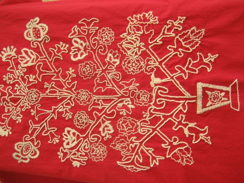 画像: メキシコ・ベラクルス州パパントラの刺繍ワンピース・赤・マンタ・白刺繍