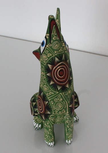 画像: メキシコオアハカ木彫り雑貨アレブリヘ・コヨーテ・グリーン