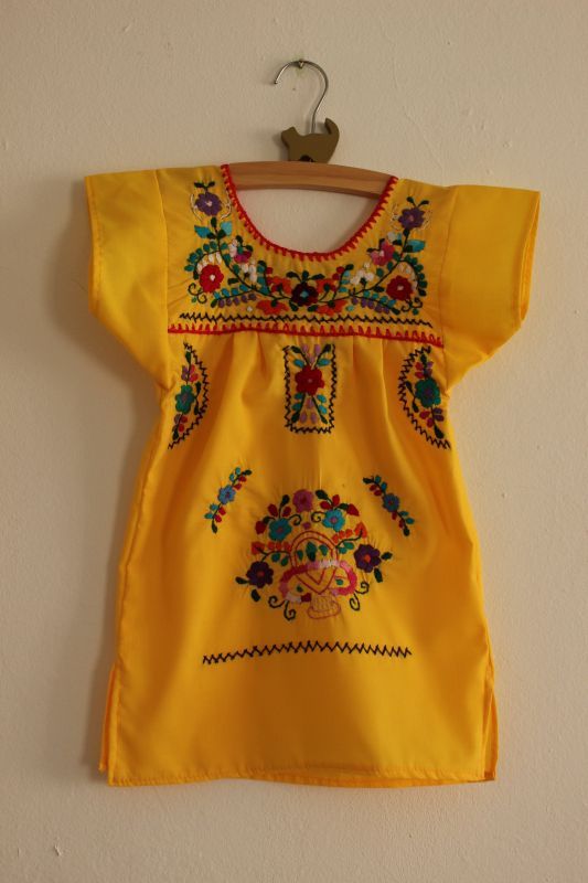 画像: ベビー用メキシコ刺繍ワンピース1〜2歳用・イエロー