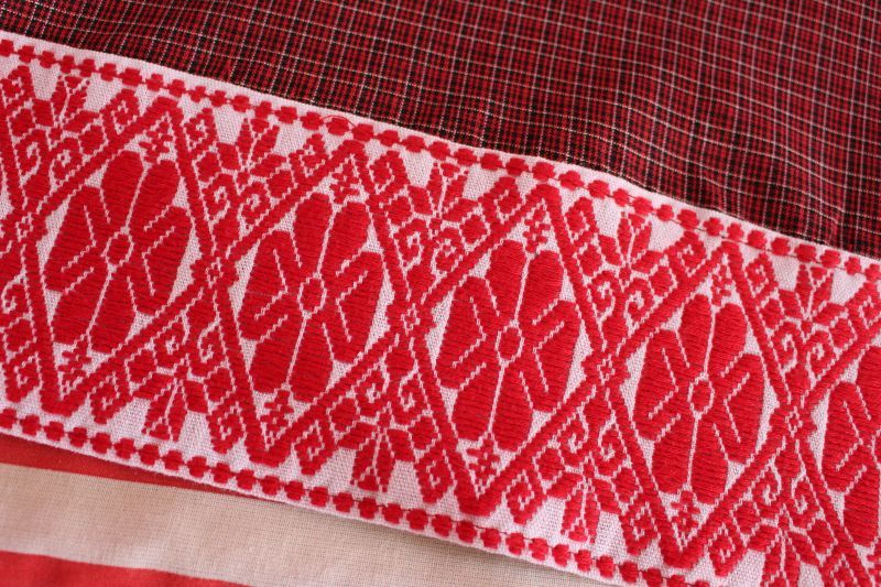画像: メキシコ刺繍・ナワ族の刺繍エプロン・ギンガムチェック赤　