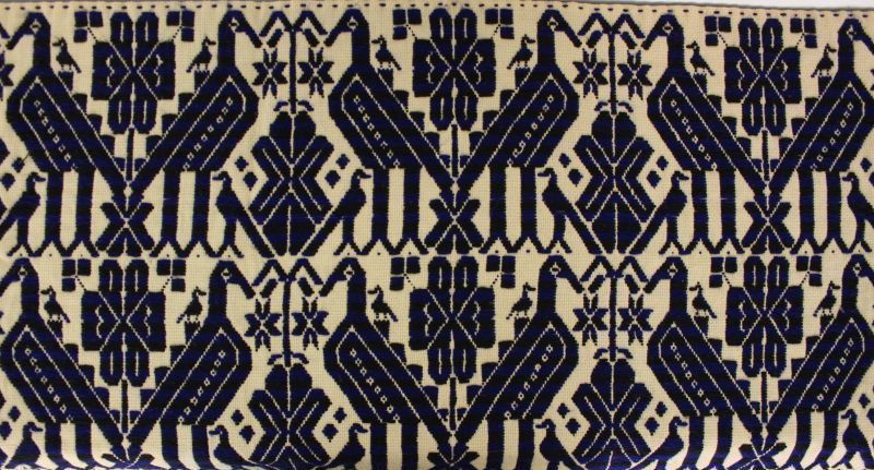 画像: メキシコ刺繍・マサワ族の鳥刺繍テーブルランナー・ブルー