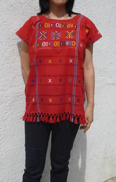 画像: メキシコ・アムスゴ族の手織りブラウス・レッド