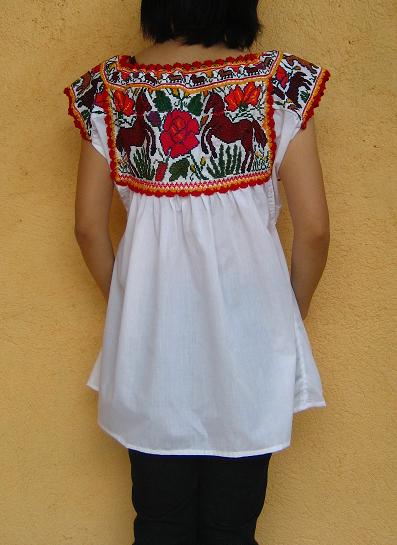 画像: メキシコ刺繍チャティーノの馬の刺繍ブラウス