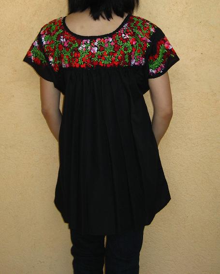 画像: メキシコ刺繍サン・アントニーノ刺繍ブラウス・ブラック