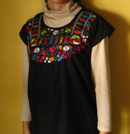 画像: メキシコ刺繍ブラウス・サンアントニーノ・ドロンワークブラック