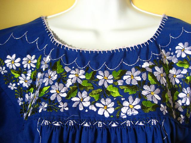 画像: 春色☆メキシコ刺繍サン・アントニーノ刺繍ワンピース・ブルー