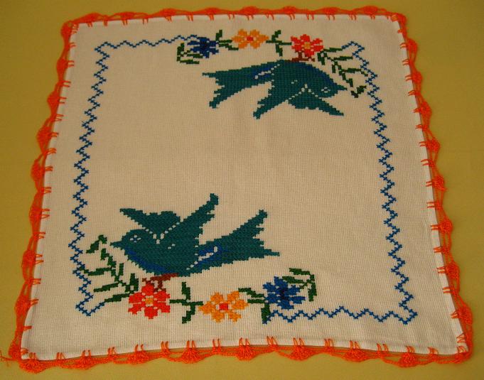 画像: メキシコ刺繍・マサテコ族の刺繍クロス・青い鳥