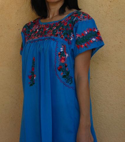 画像: メキシコ刺繍サン・アントニーノ刺繍ブラウス・ブルー