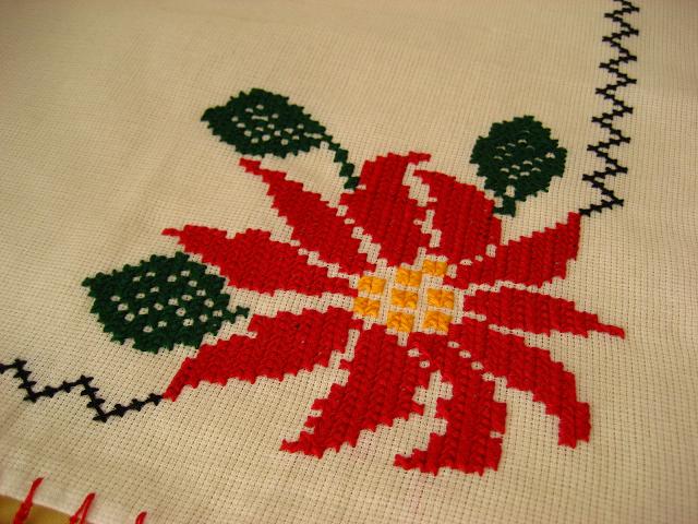 画像: メキシコ刺繍・マサテコ族の刺繍クロス・ポインセチア