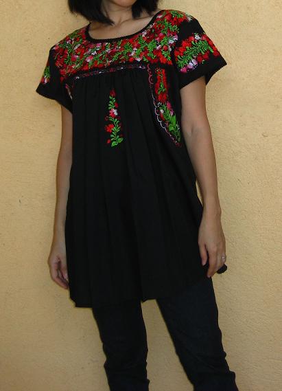 画像: メキシコ刺繍サン・アントニーノ刺繍ブラウス・ブラック