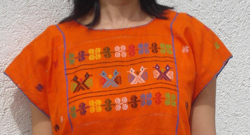 画像: メキシコ・アムスゴ族の手織りブラウス・オレンジ